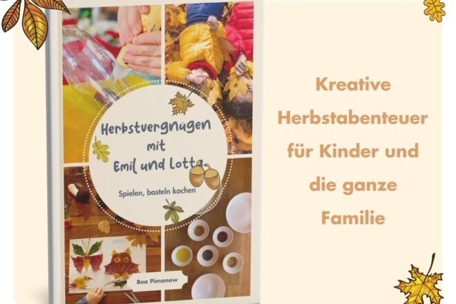 Beschäftigung mit Kindern im Herbst – entdecke kreative Bastelideen, leckere Rezepte und Naturabenteuer, die Eltern und Kinder im „Herbstvergnügen“-Wochenendbuch gemeinsam erleben können!